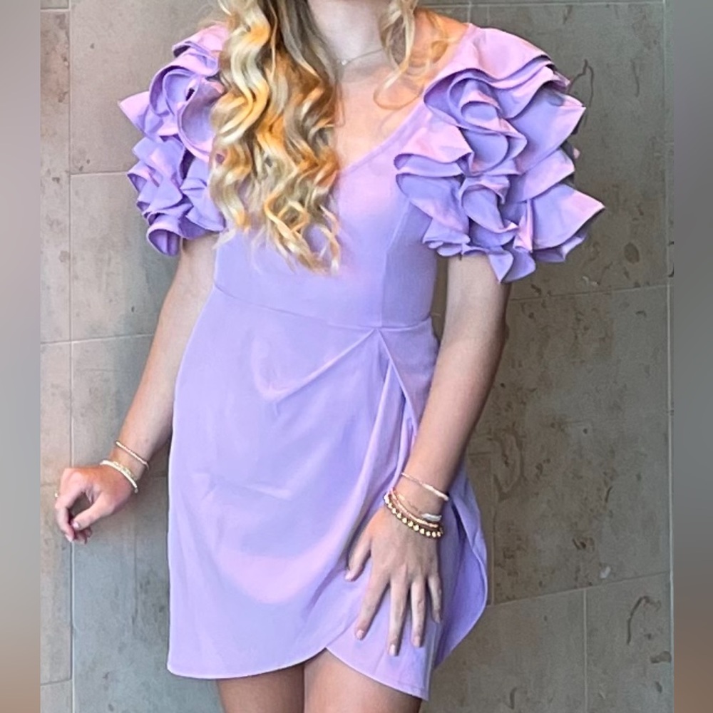 Lavender Mini Ruffle Sleeve Dress